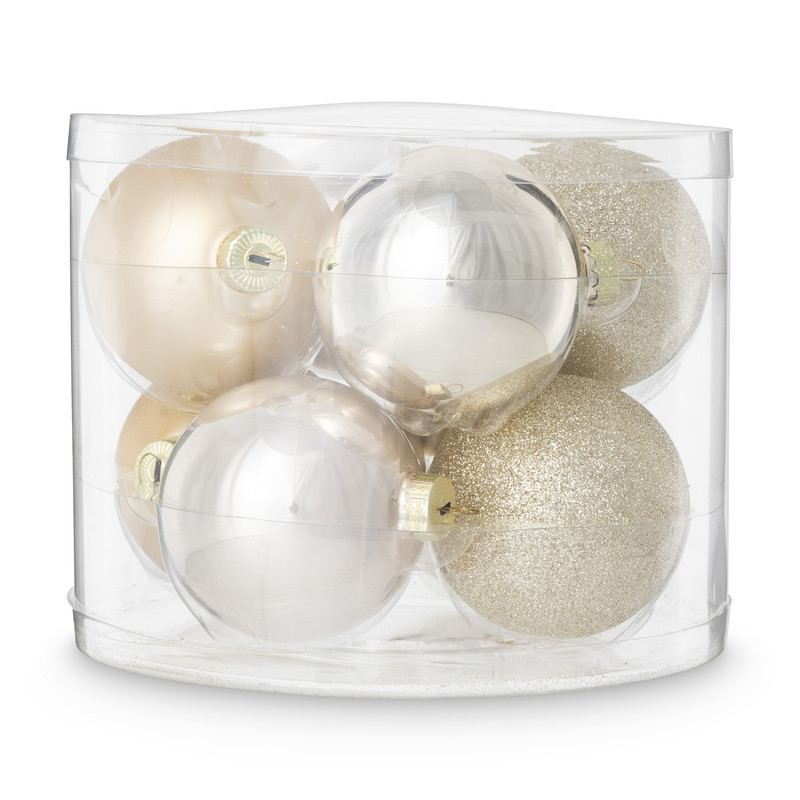 Box met kerstballen - goudkleurig - ø7 cm - set van 8